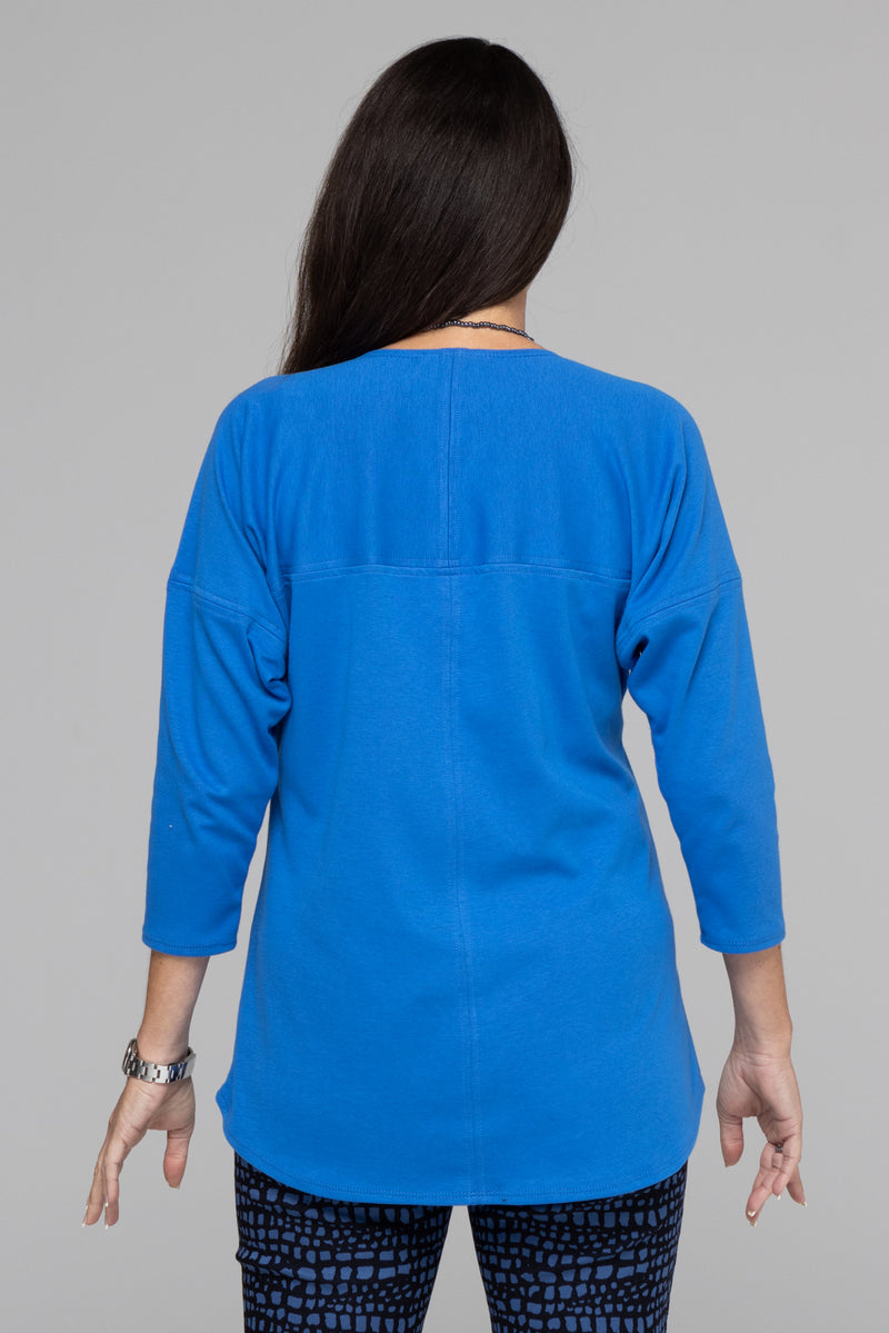 Blue Feature Stitched Poly/Cotton 3/4 Sleeve Top