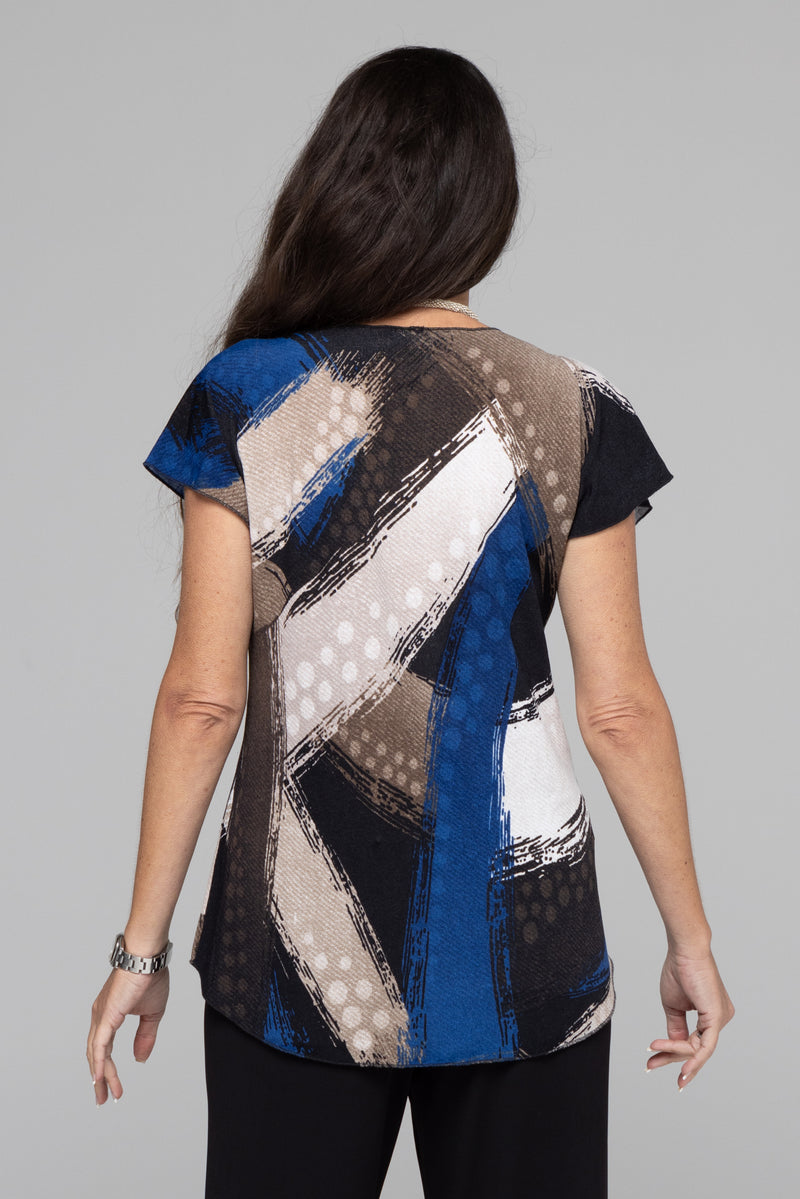 Brushstrokes Print Short Sleeve Jersey Top