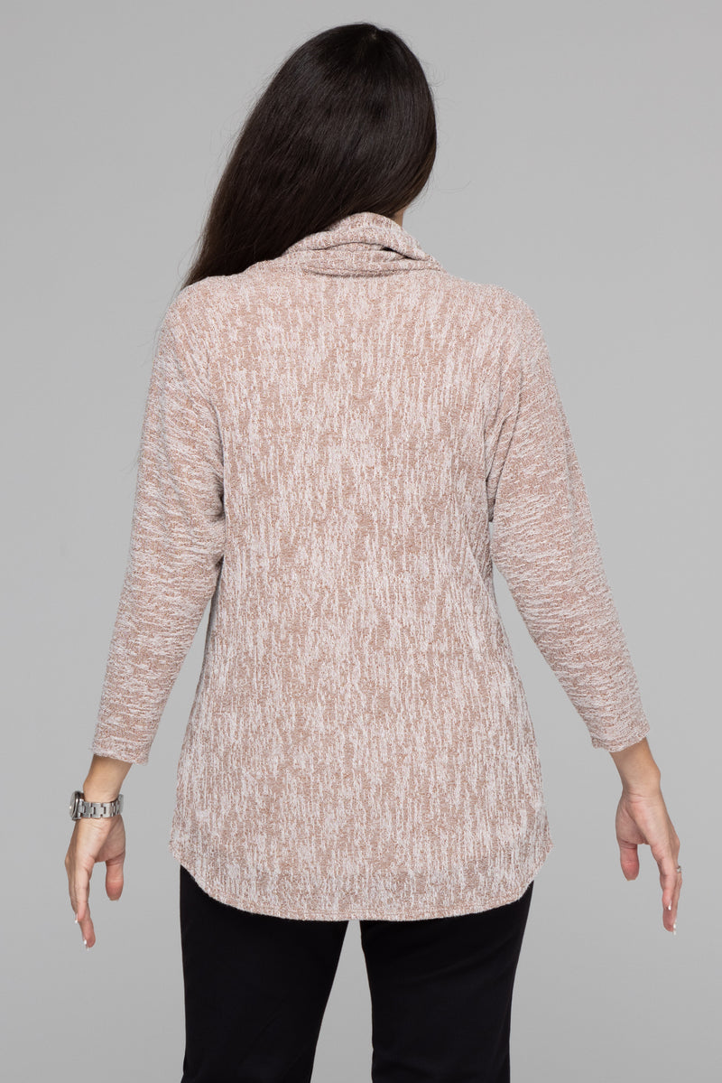 Clay Haven Cowl Neck Poly/Rayon Knit 3/4 Sleeve Top