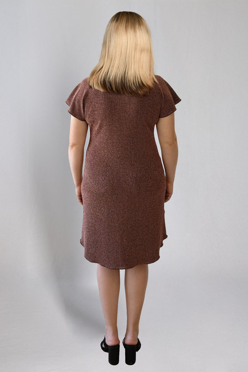 Bronze Short Sleeve Sparkle Jersey Shift Dress