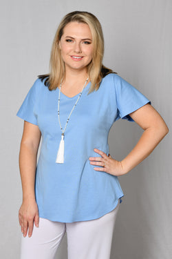 Pale Blue Cotton Sports Knit Longer Sleeve Top