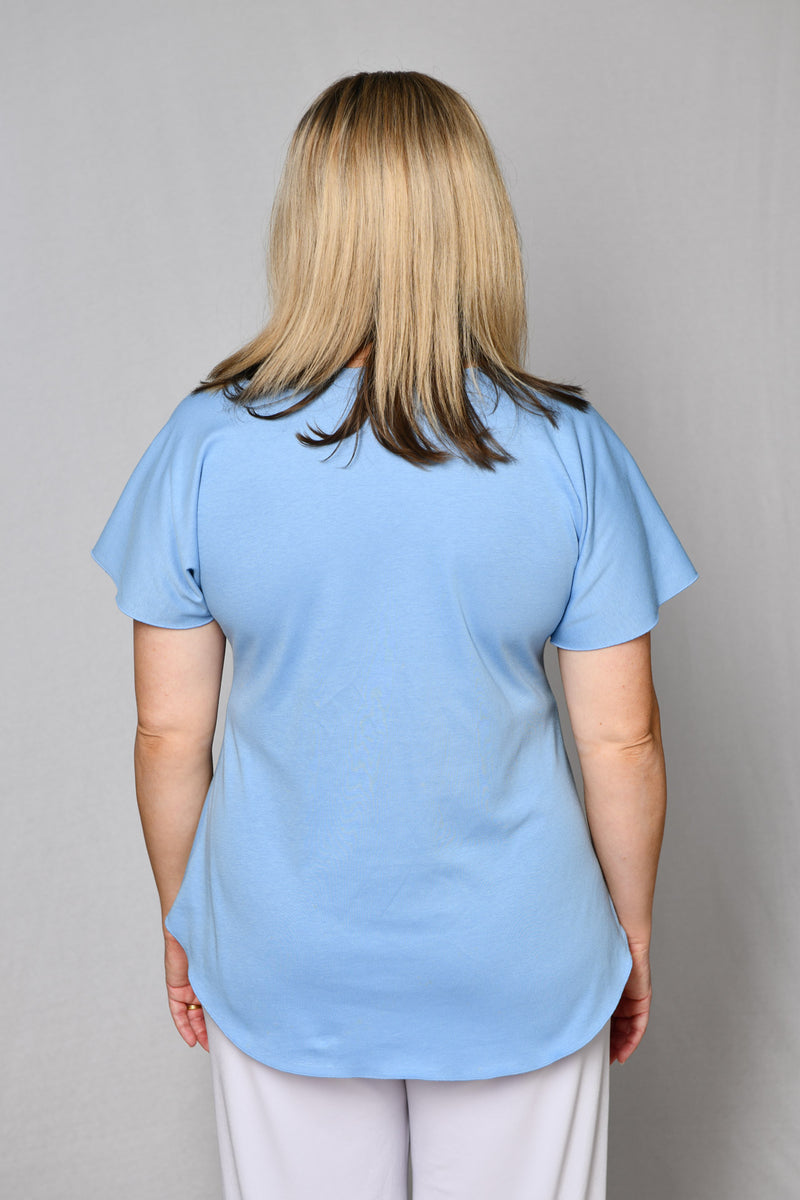 Pale Blue Cotton Sports Knit Longer Sleeve Top