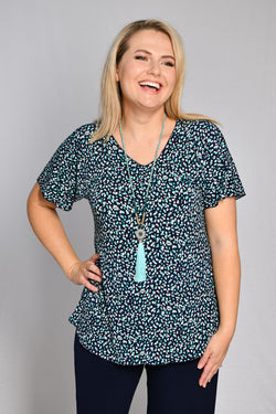 Speckles Print Longer Sleeve Jersey Top