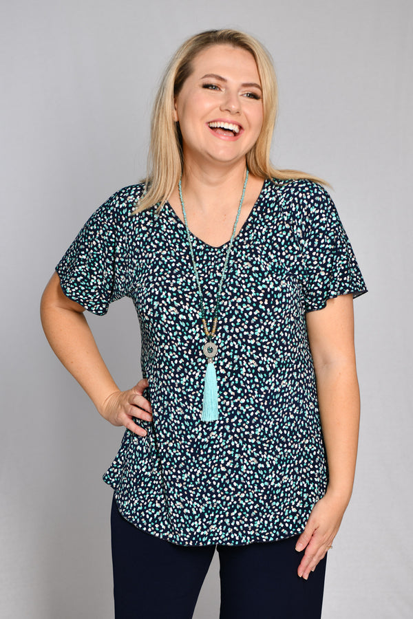 Speckles Print Longer Sleeve Jersey Top