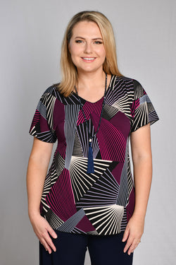 Wine Print Longer Sleeve Jersey Top