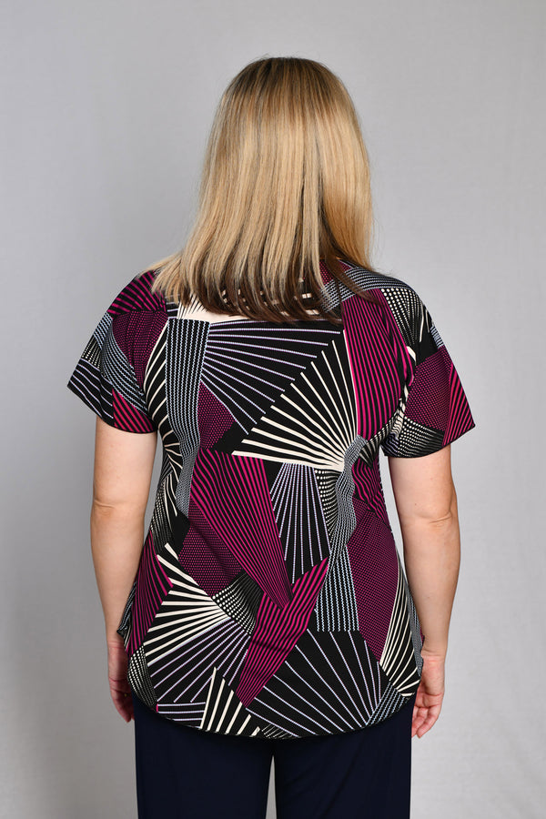 Wine Print Longer Sleeve Jersey Top