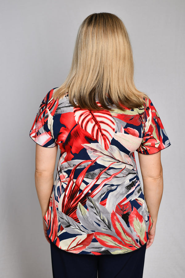 Magnolia Print Longer Sleeve Jersey Top