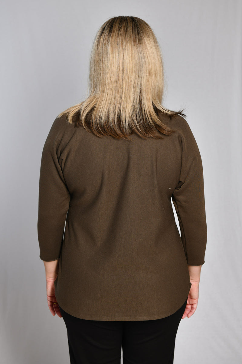 Brown Poly/Cotton 3/4 Sleeve Top