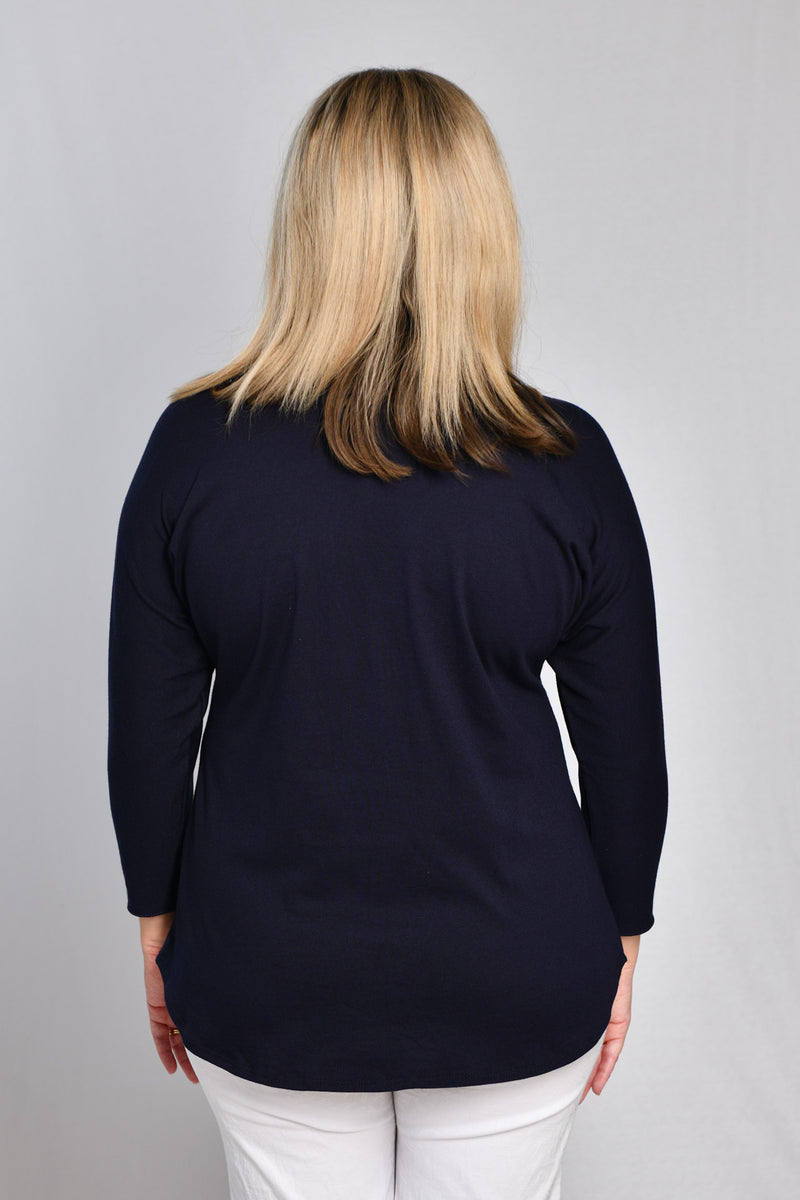 Navy 3/4 Sleeve Microfibre Top