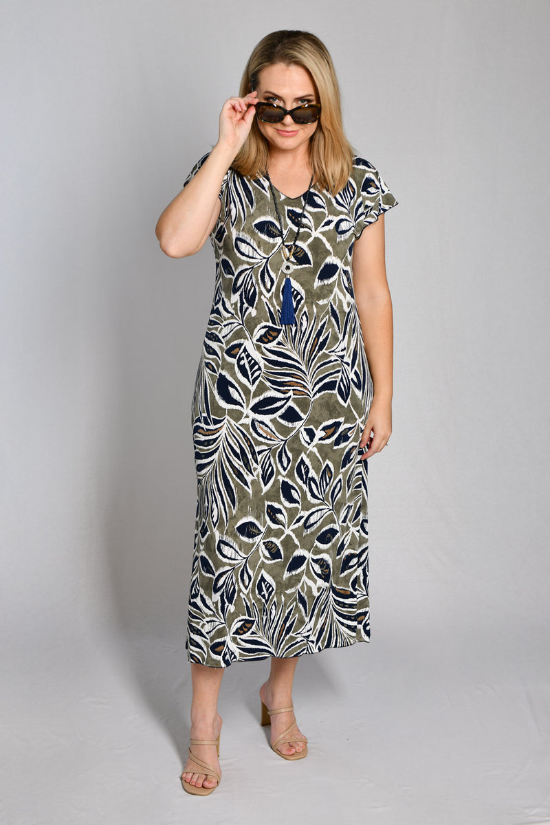 Earthy Print Short Sleeve Jersey Maxi Dress