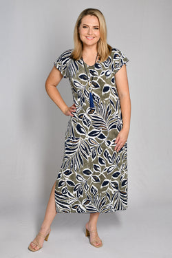 Earthy Print Short Sleeve Jersey Maxi Dress