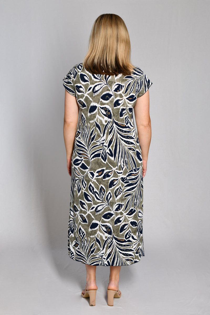 Earthy Print Short Sleeve Jersey Maxi Dress