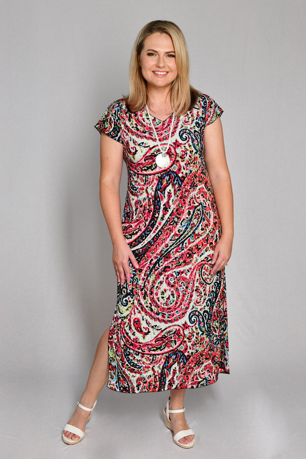 Festival Print Short Sleeve Jersey Maxi Dress