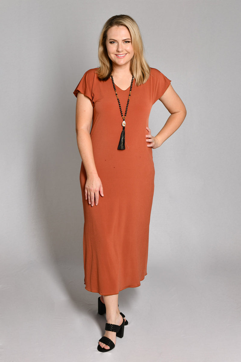 Rust Short Sleeve Jersey Maxi Dress