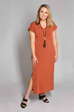 Rust Short Sleeve Jersey Maxi Dress