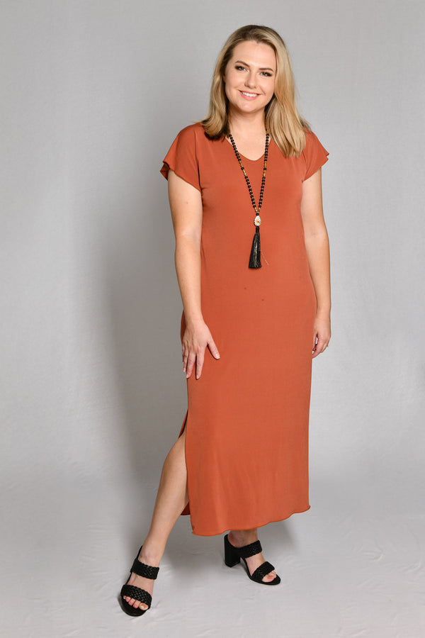 Rust Short Sleeve Jersey Maxi Dress