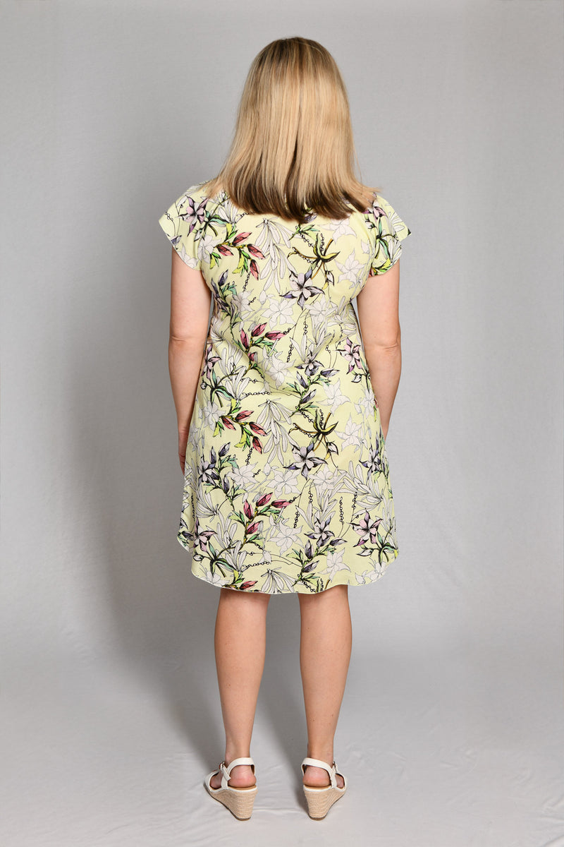 Citrus Print Linen/Silk Short Sleeve Dress