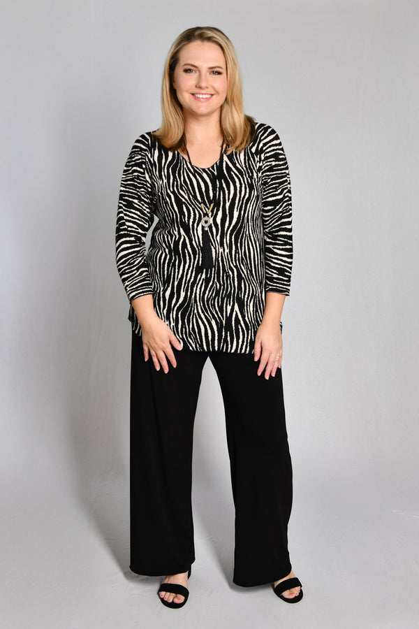 Tides Print 3/4 Sleeve Brushed Jersey Top