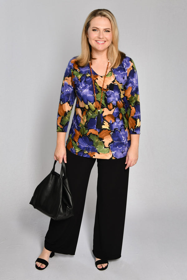 Maple Print 3/4 Sleeve Jersey Top