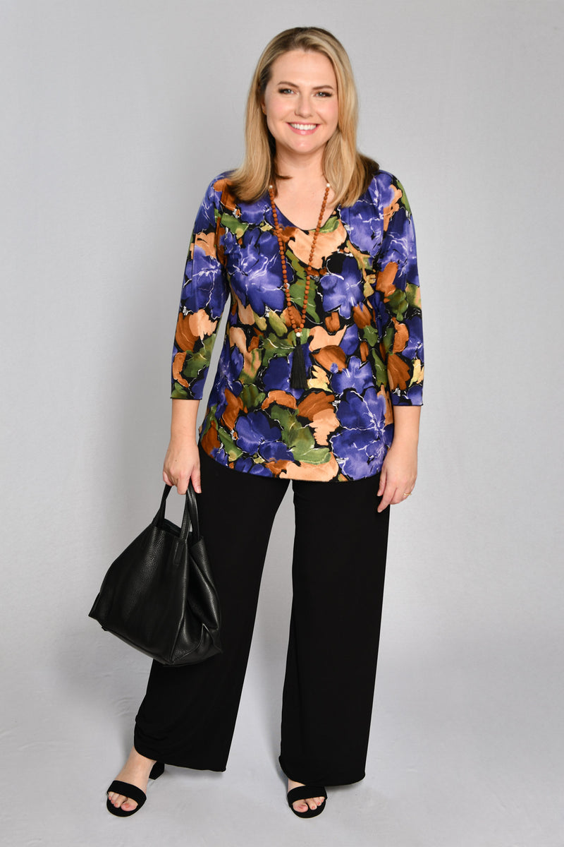 Maple Print 3/4 Sleeve Jersey Top