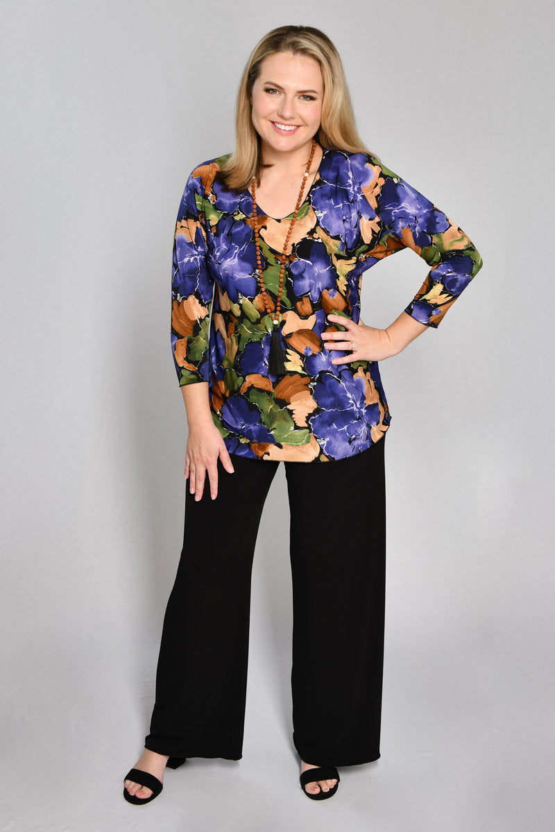 Maple Print 3/4 Sleeve Jersey Top