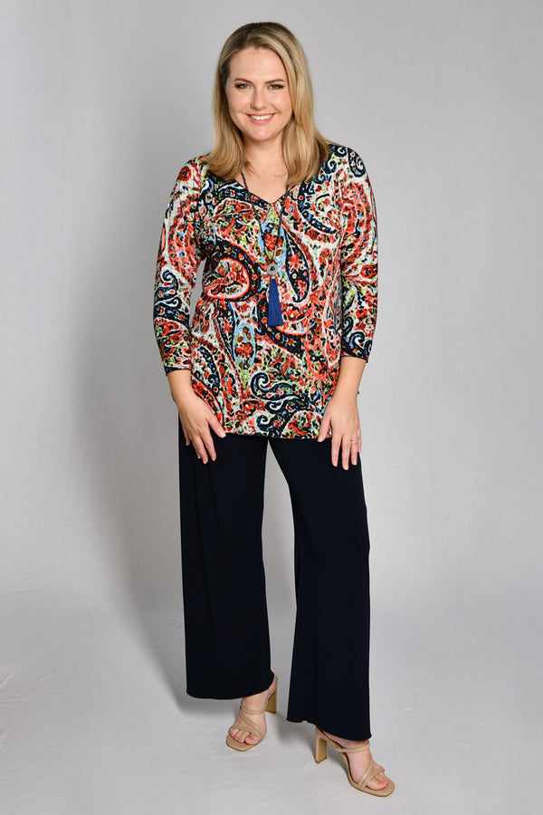 Festival Print 3/4 Sleeve Jersey Top