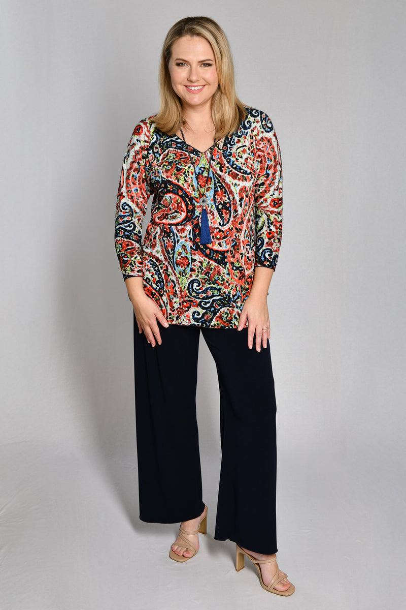Festival Print 3/4 Sleeve Jersey Top