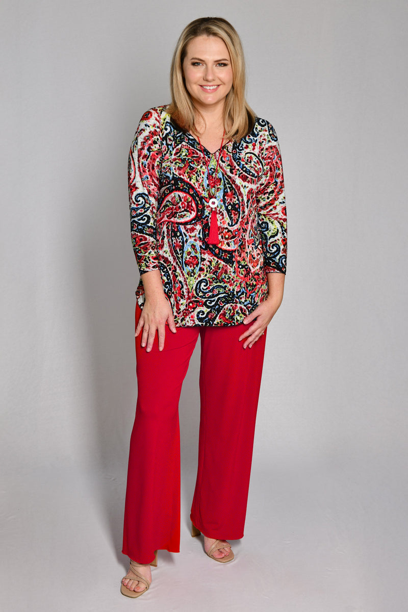 Festival Print 3/4 Sleeve Jersey Top