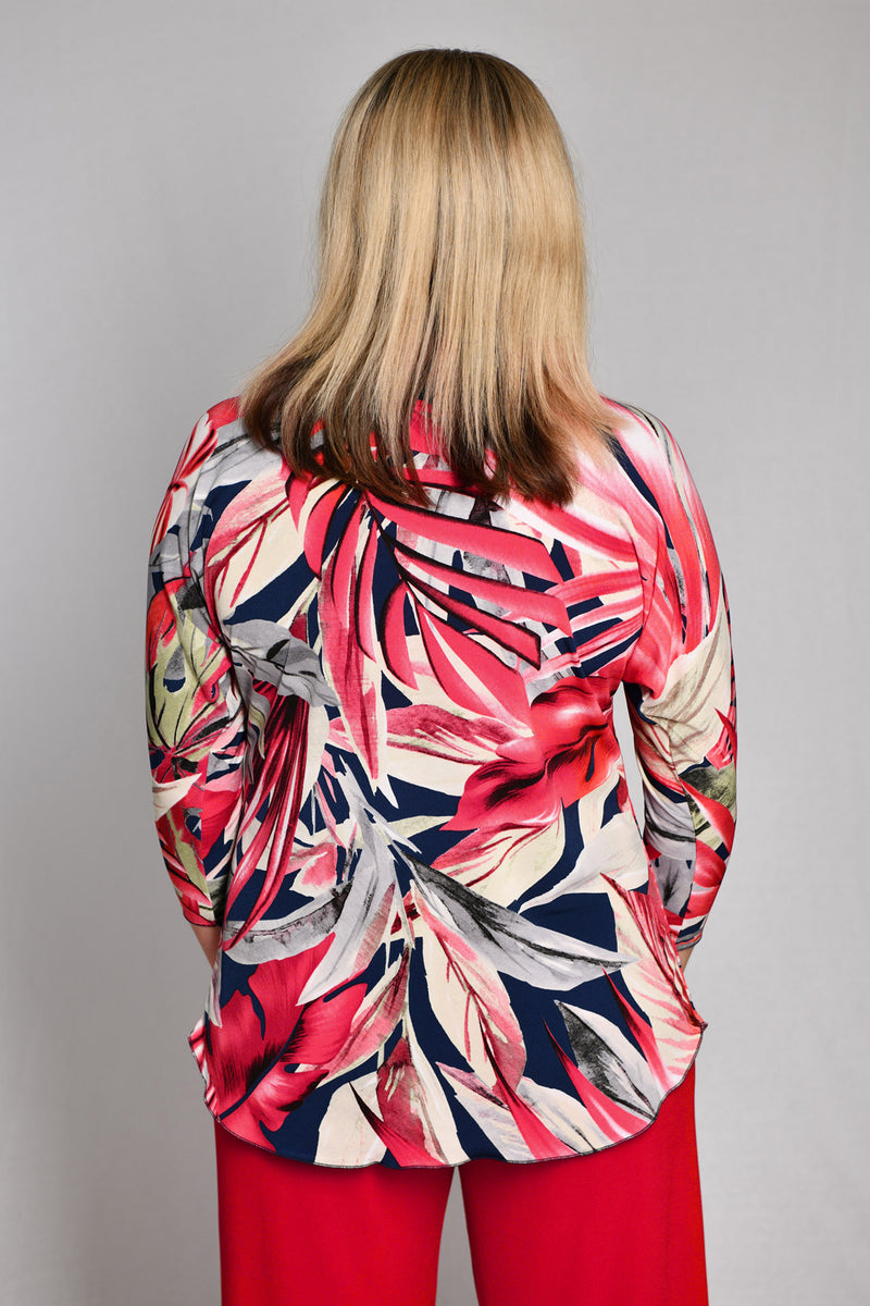Magnolia Print 3/4 Sleeve Jersey Top