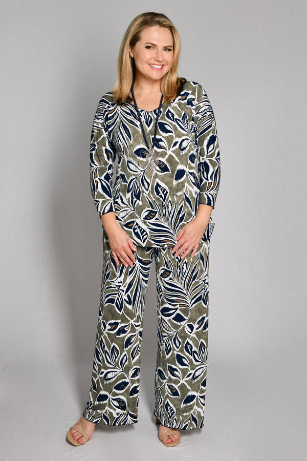 Earthy Print Wide Leg Jersey Palazzo Pants