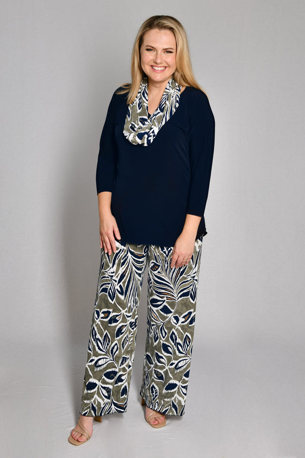Earthy Print Wide Leg Jersey Palazzo Pants