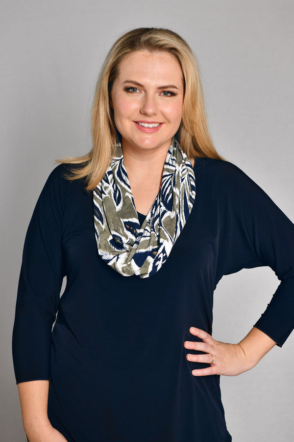 Earthy Print Twisted Jersey Cowl Neck Scarf