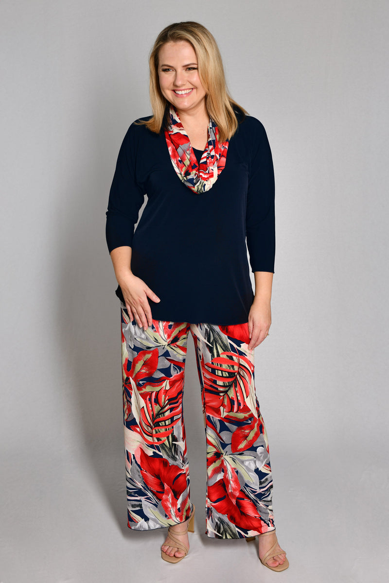 Navy 3/4 Sleeve Microfibre Top