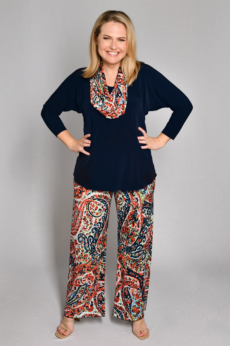 Festival Print Wide Leg Jersey Palazzo Pants
