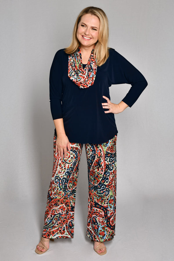 Festival Print Wide Leg Jersey Palazzo Pants