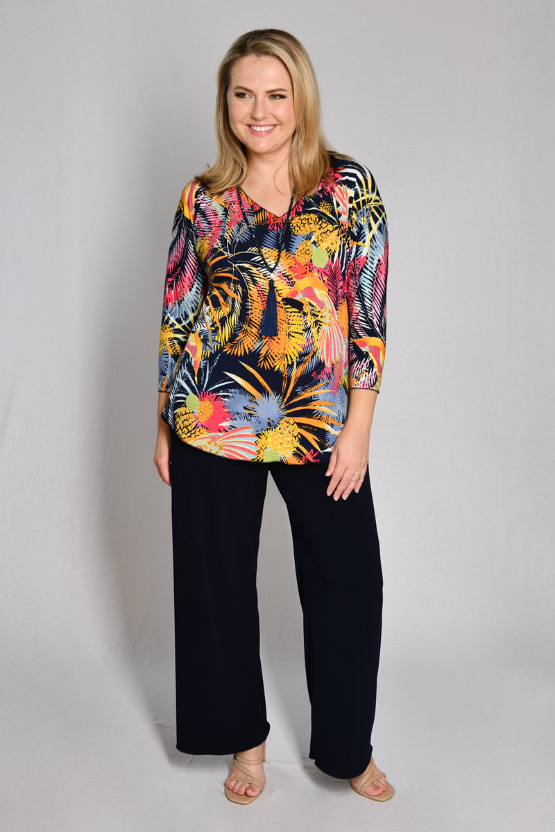 Paradise Print 3/4 Sleeve Jersey Top