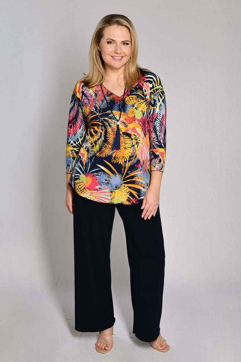 Paradise Print 3/4 Sleeve Jersey Top