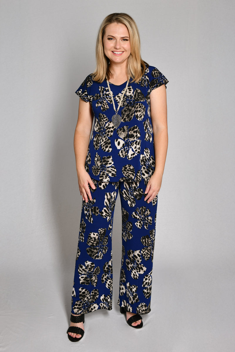 Cobalt Print Short Sleeve Jersey Top