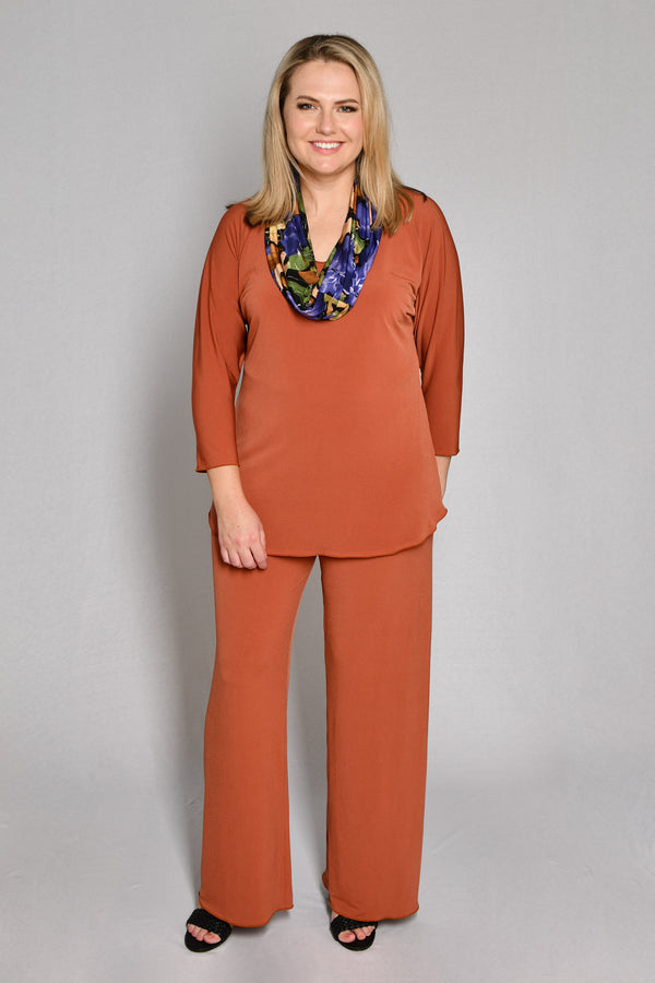 Rust Wide Leg Jersey Palazzo Pants