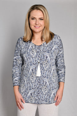 Wedgewood Print 3/4 Sleeve Jersey Top