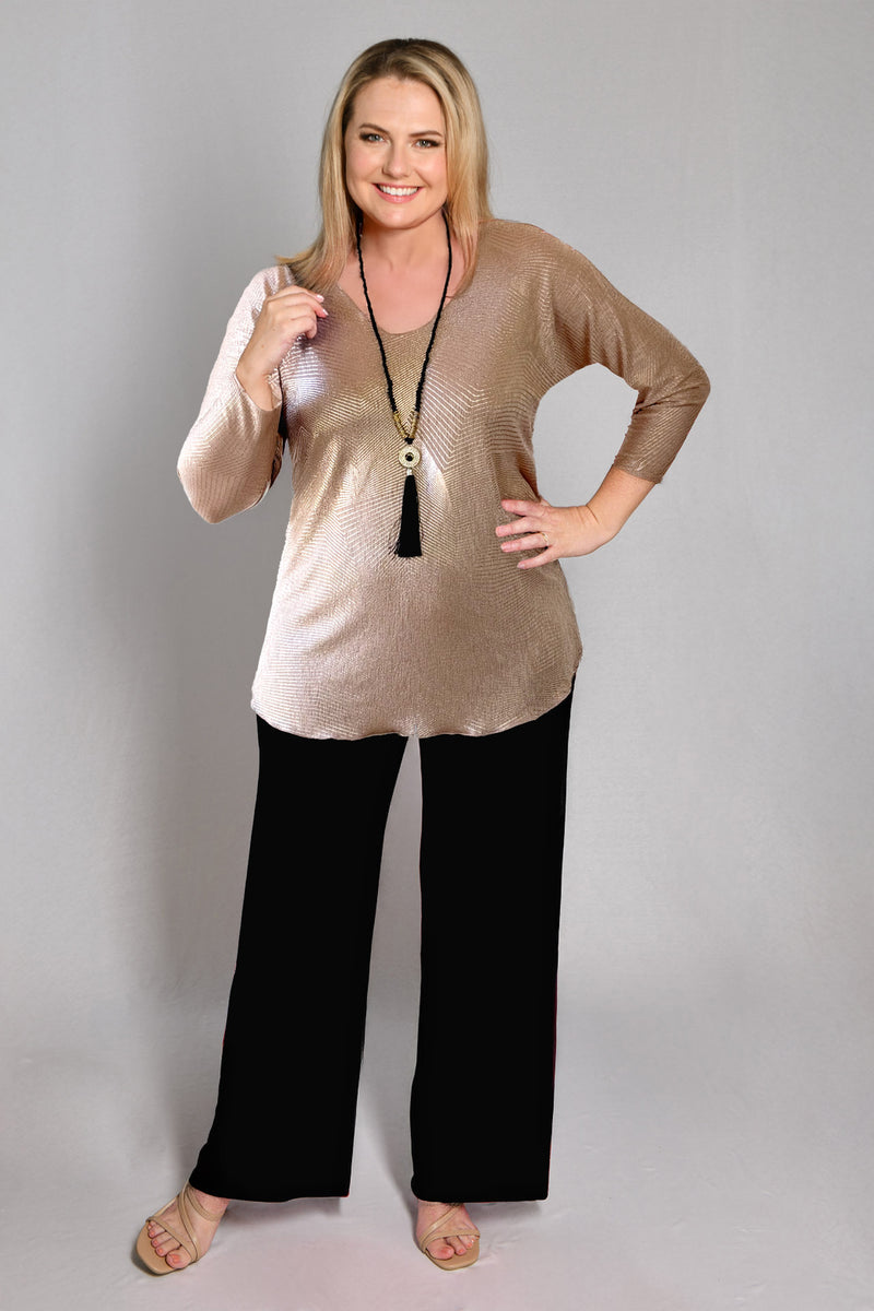 Gatsby 3/4 Sleeve Metallic Shine Jersey Top