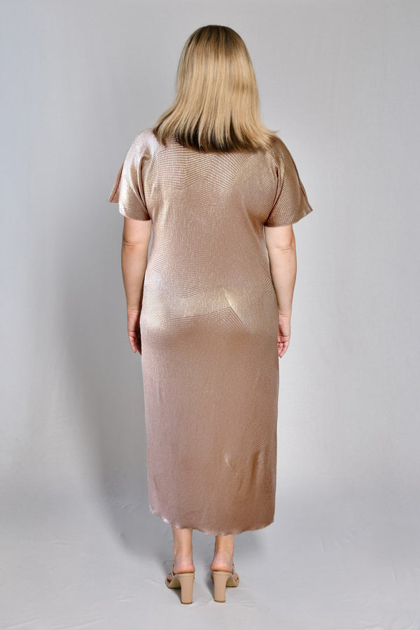 Gatsby Longer Sleeve Metallic Shine Jersey Maxi Dress