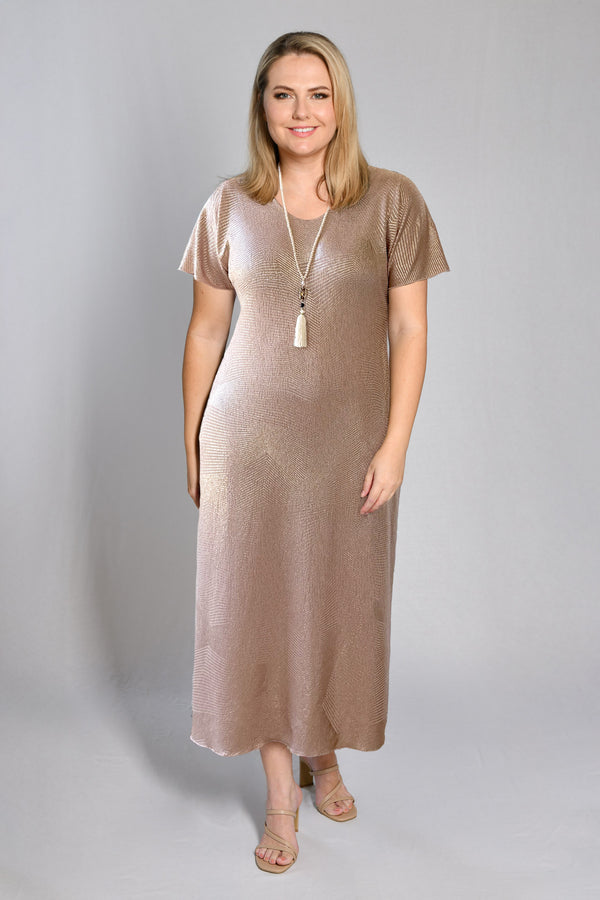 Gatsby Longer Sleeve Metallic Shine Jersey Maxi Dress