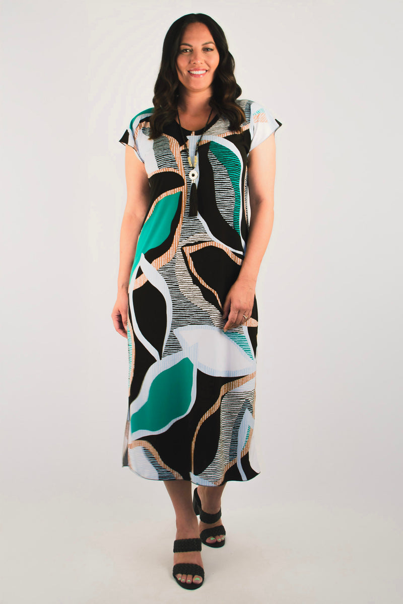 Crater Print Short Sleeve Jersey Maxi Dress