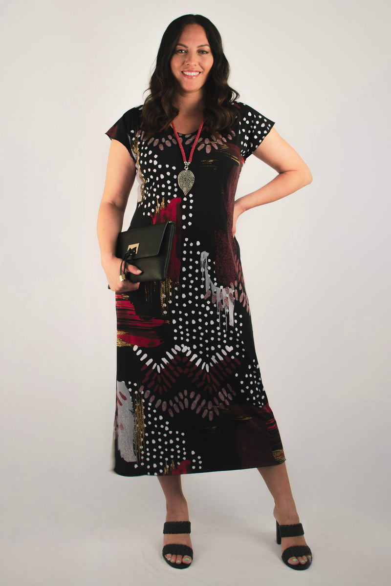Art Print Short Sleeve Jersey Maxi Dress