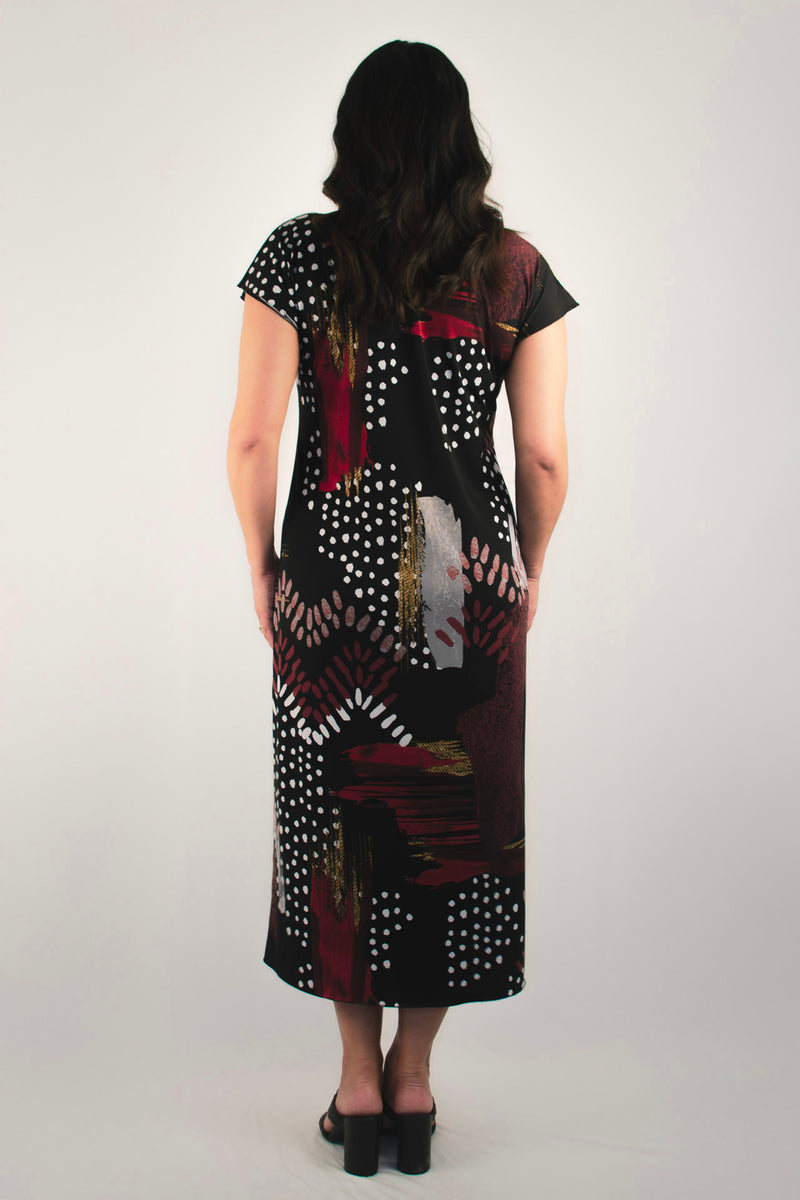 Art Print Short Sleeve Jersey Maxi Dress