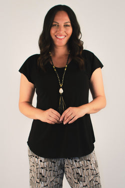Black Microfibre Short Sleeve Top