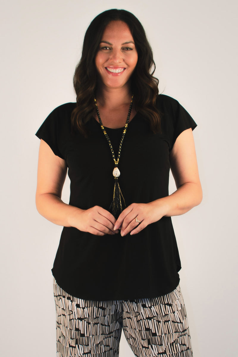 Black Microfibre Short Sleeve Top