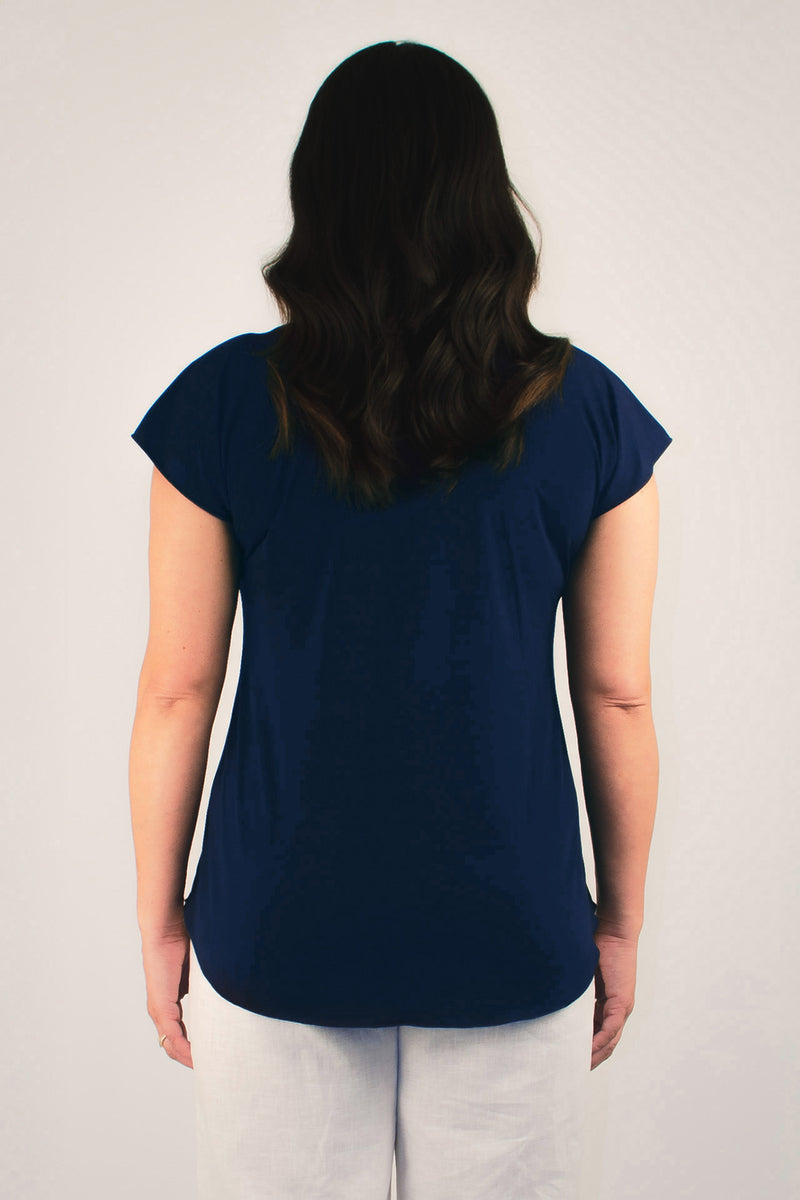 Navy Microfibre Short Sleeve Top