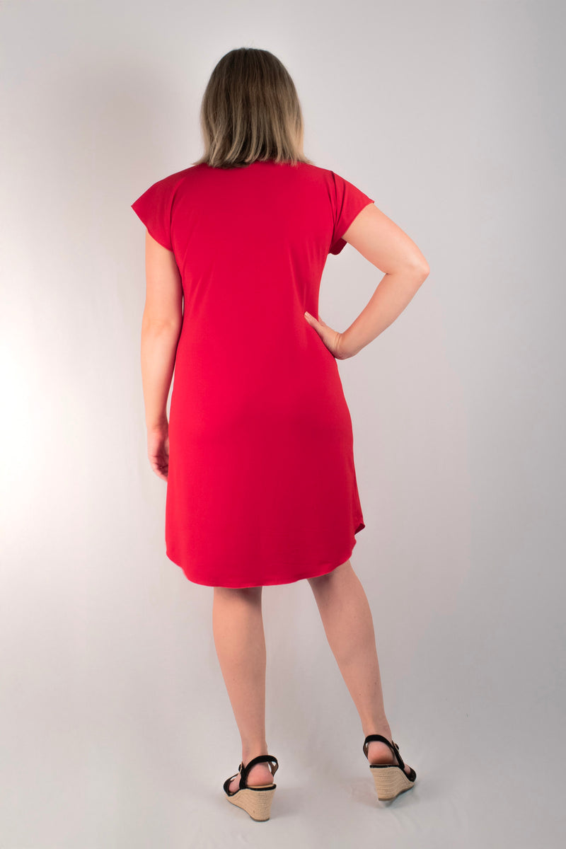 Sassy Red Short Sleeve Jersey Shift Dress